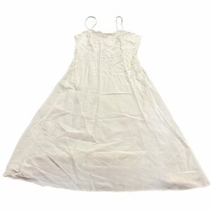 60s/70s European Vintage Silky Embroidery Lace Accent Midi Slip Dress (Ivory) M